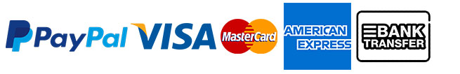 Paiement par PayPal, Visa, Mastercard, American Express, Virement bancaire
