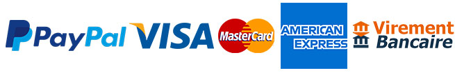 Paiement par PayPal, Visa, Mastercard, American Express, Virement bancaire